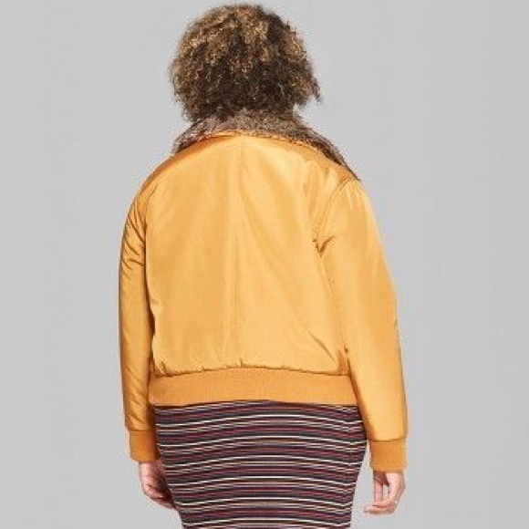 New Removable faux fur collar bomber Jacket -Camel - Picture 8 of 8